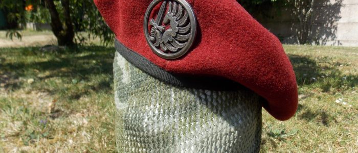 6 - Béret rouge parachutiste avec l'insigne des TAP Métropolitaines - 35ème Régiment d'Artillerie Parachutiste à TARBES